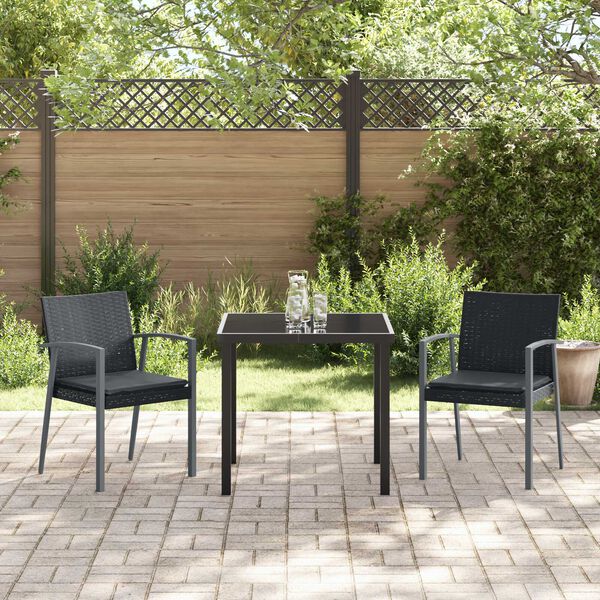 vidaXL Garden Dining Set 3 pcs Black and Grey PE Rattan