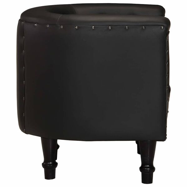 vidaXL Tub Chair Black Real goat leather, solid mango wood Small