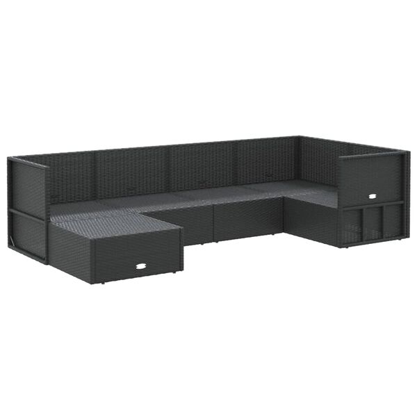 vidaXL Garden Lounge Set Black Poly Rattan, Powder-Coated Steel, Polyester