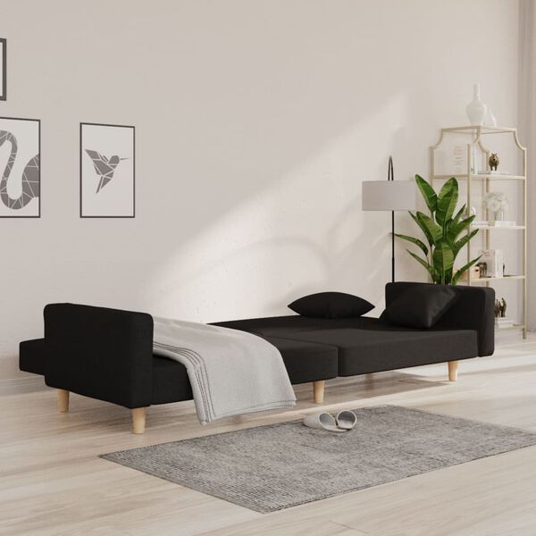 vidaXL Sofa Bed Black Fabric (100% polyester), wood, plastic 2-seater size