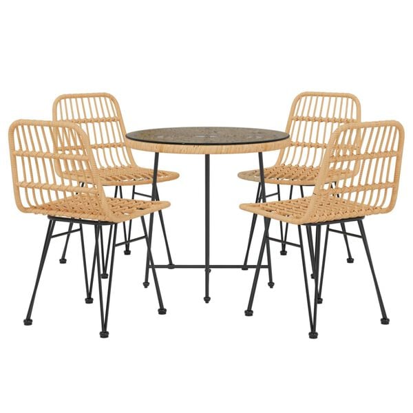 vidaXL Garden Dining Set Black Poly Rattan Medium Tough