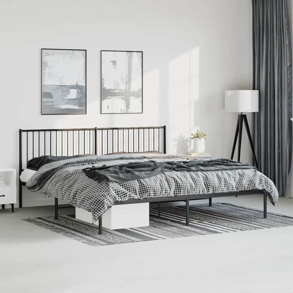 vidaXL Bed Frame Black Powder-Coated Steel Double Bed Frame