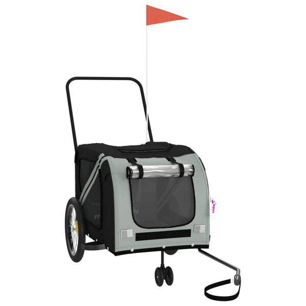 vidaXL Pet Bike Trailer Grey and Black Oxford Fabric and Iron Medium