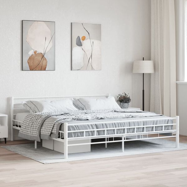 vidaXL Bed Frame White Metal, Plywood Super King Classic/Traditional