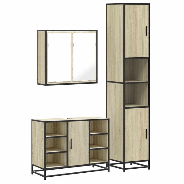 vidaXL Bathroom Furniture Set Sonoma oak Engineered wood, metal, glass