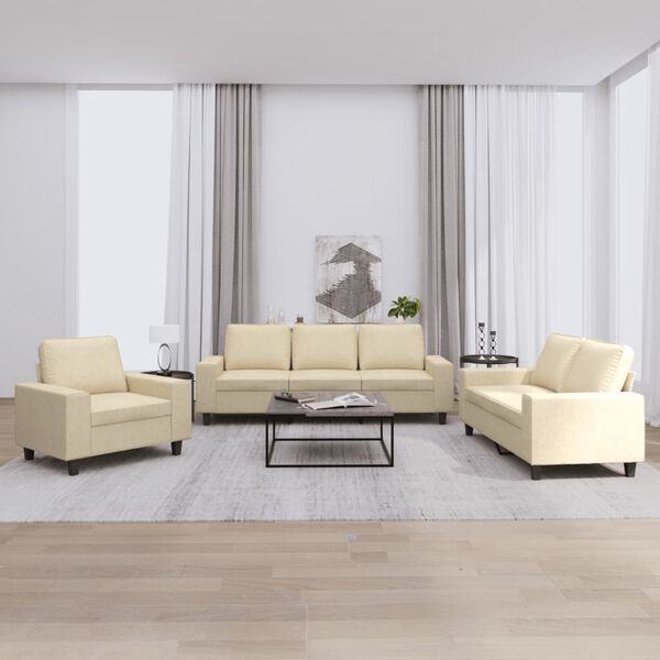 vidaXL Sofa Set Cream Polyester, Metal, Plywood, Textilene 3-seater