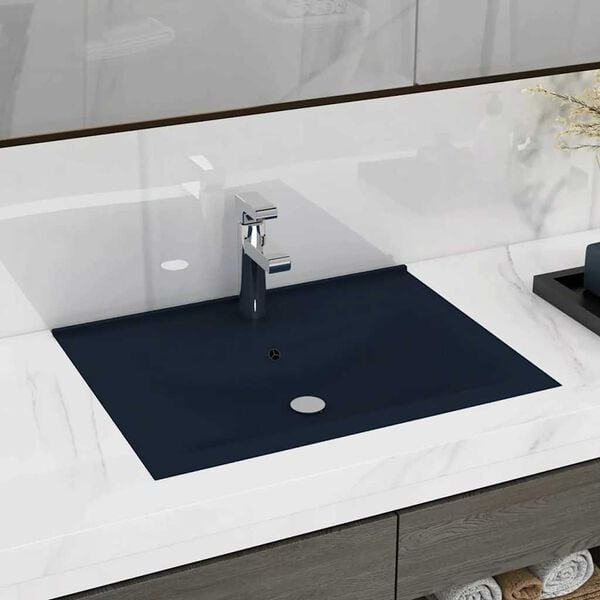 vidaXL Luxury Basin with Faucet Hole Matt Dark Blue 23.6x18.1" Ceramic