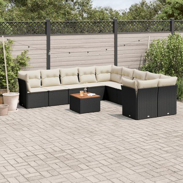 vidaXL Garden Sofa Set Black, Cream White
