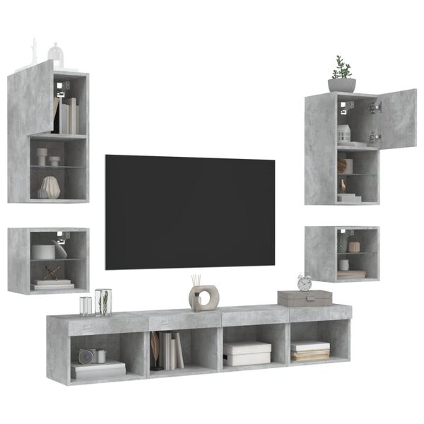 vidaXL 8 Piece TV Wall Units with LED Concrete Gray Engineered Wood
