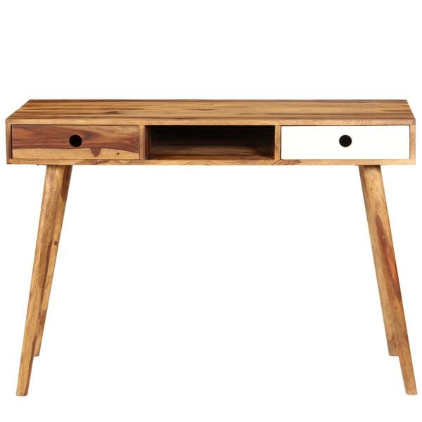 vidaXL Writing Desk Brown and White Solid Acacia Wood