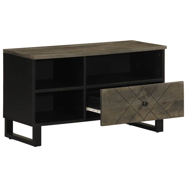 vidaXL TV Cabinet Black Solid Mango Wood Medium TV Cabinet Rectangular