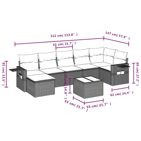 vidaXL Garden Sofa Set Black PE rattan, powder-coated steel, tempered glass