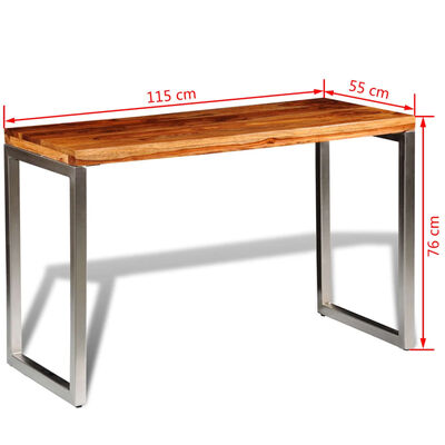 Solid Sheesham Wood Dining Table Office Desk with Steel Leg