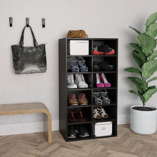 vidaXL Shoe Rack Black Engineered Wood Medium Shoe Rack Rectangular