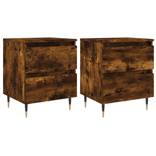 vidaXL Bedside Cabinet Set of 2 Smoked oak Engineered wood, iron Medium