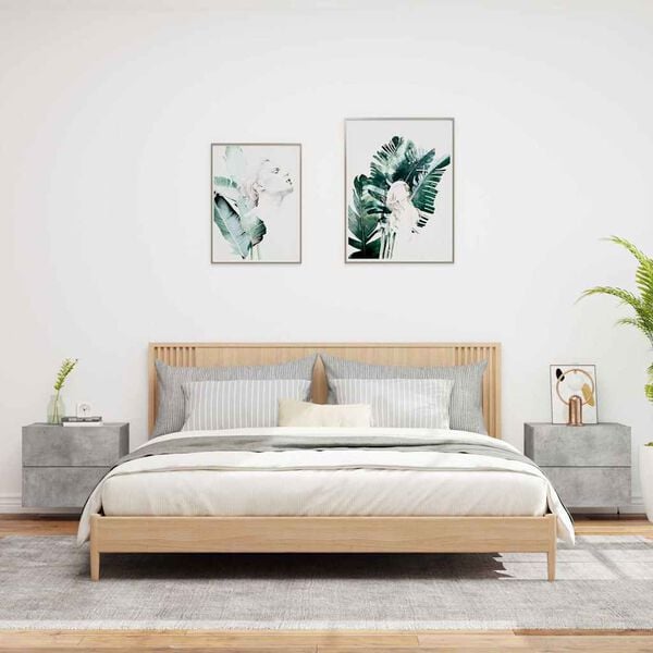 vidaXL Wall-mounted Bedside Cabinet Set of 2 Concrete gray Engineered wood
