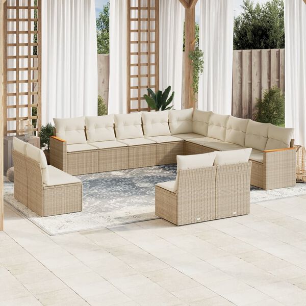 vidaXL Garden Sofa Set Beige PE Rattan Large Adjustable Armrests
