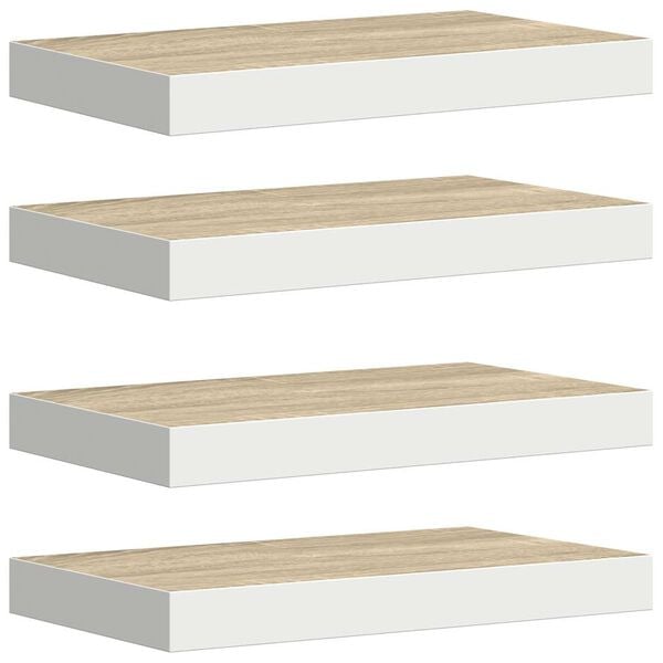 vidaXL Wall Shelf Set of 4 Oak and White Honeycomb MDF, Metal Medium