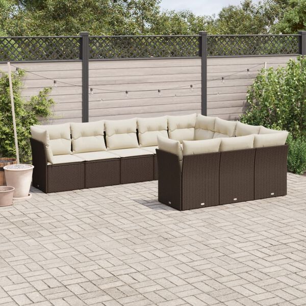 vidaXL Garden Sofa Set Brown PE Rattan, Powder-Coated Steel, Polyester