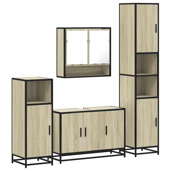 vidaXL Bathroom Furniture Set Sonoma Oak Engineered Wood, Metal Large