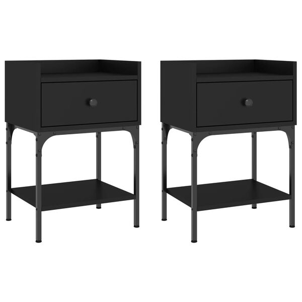 vidaXL Bedside Table Set of 2 Black Engineered wood, Iron Bedside Table