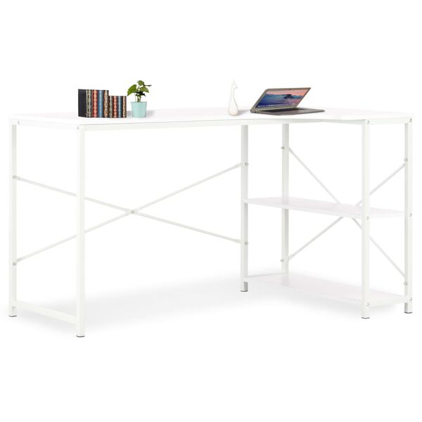 vidaXL Computer Desk White Engineered wood and powder-coated metal Large