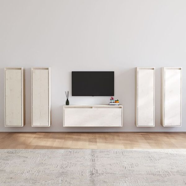 vidaXL TV Cabinet Set of 5 White Solid Pine Wood Multiple Sizes