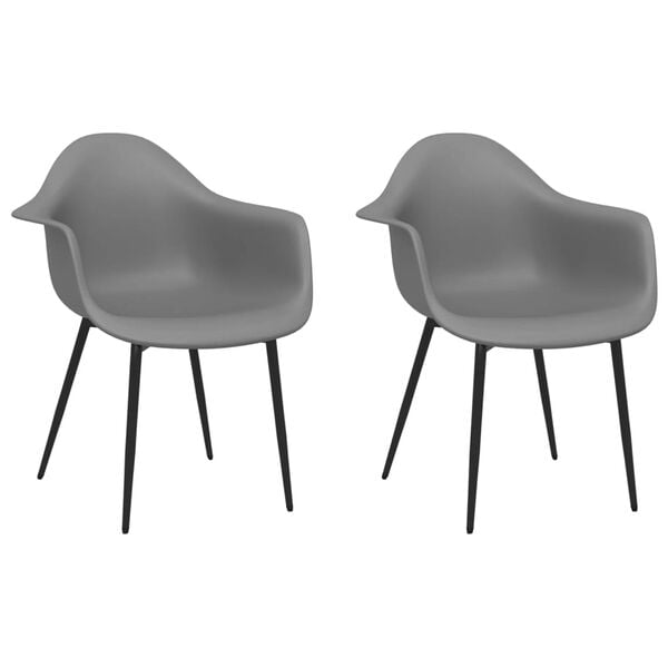 vidaXL Dining Chair Set of 2 Grey Polypropylene, Powder-Coated Metal