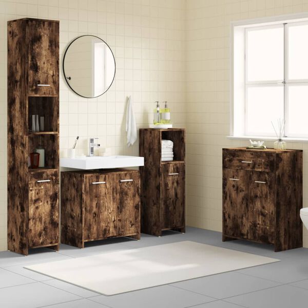 vidaXL Bathroom Furniture Set Smoked oak Engineered wood Standard