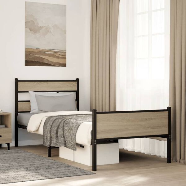 vidaXL Bed Frame Sonoma oak Steel Small Single Bed Frame Rectangular