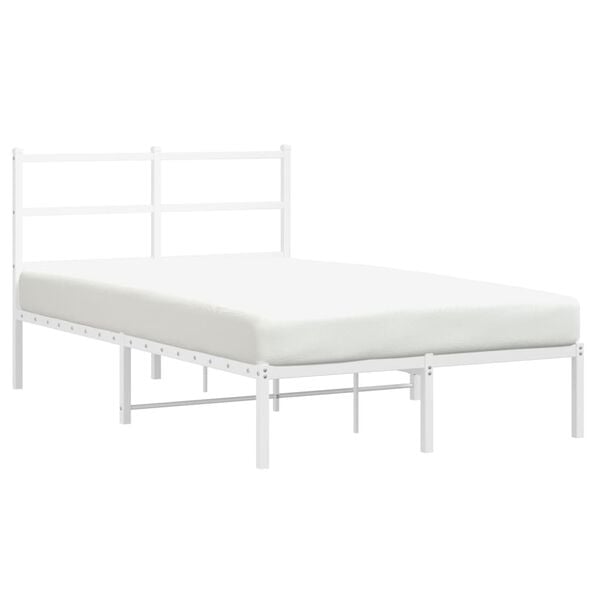 vidaXL Bed Frame White Powder-Coated Steel Double Bed Frame