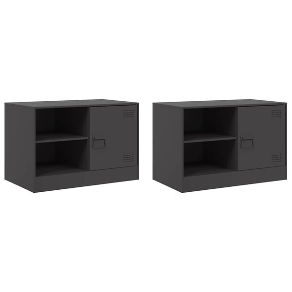 vidaXL TV Cabinet Set of 2 Black Cold-rolled steel Medium TV Cabinet