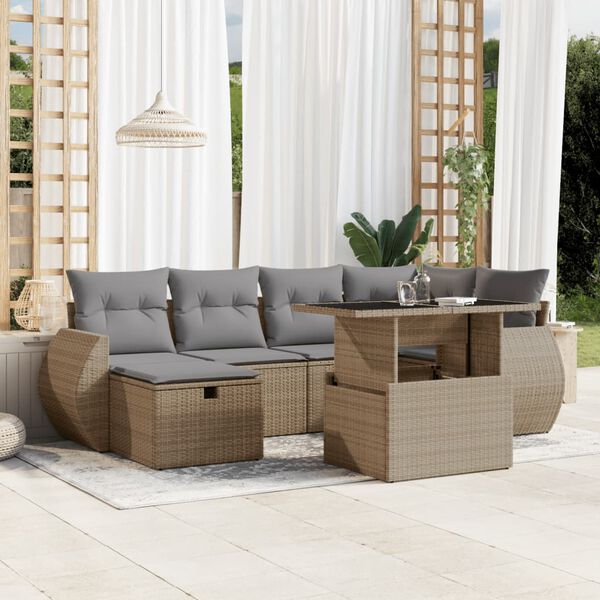 vidaXL Garden Sofa Set Beige PE Rattan, Powder-Coated Steel, Tempered Glass