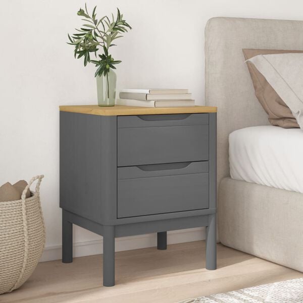 vidaXL Bedside Cabinet Grey Solid Pine Wood 17.7 x 15.4 x 22.4 in