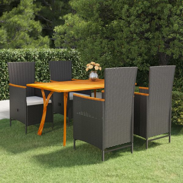 vidaXL 5 Piece Patio Dining Set Black