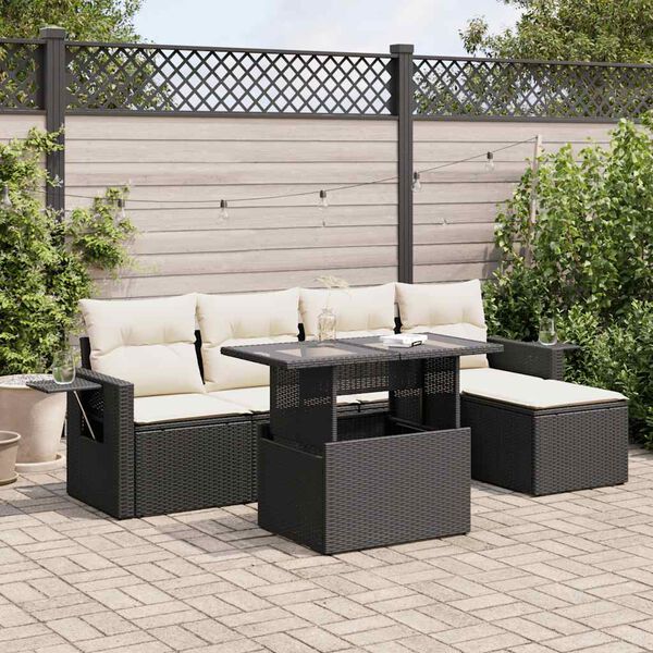 vidaXL Garden Sofa Set Black Poly Rattan, Powder-Coated Steel Large