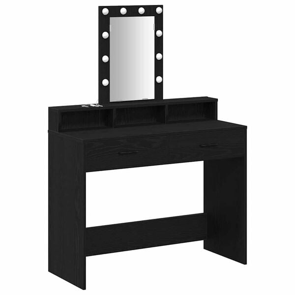 vidaXL Dressing Table Black 39.37 x 16.14 x 55.12 in Engineered Wood