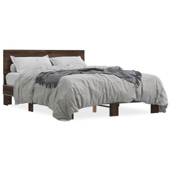 vidaXL Bed Frame Brown oak Engineered wood, metal, plywood Full Modern