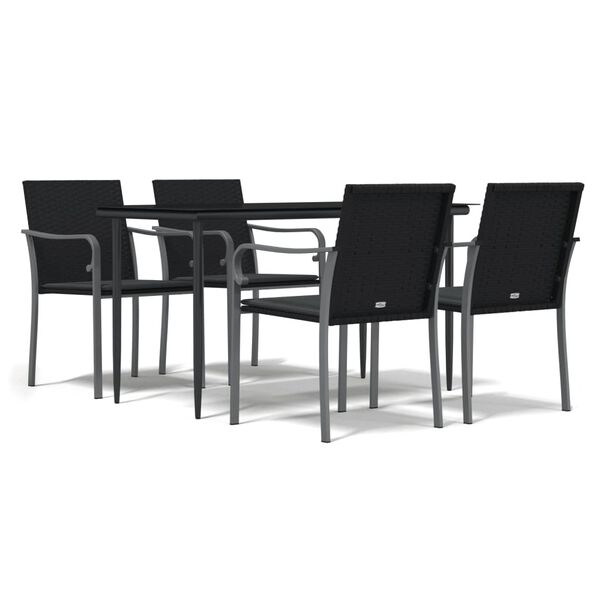 vidaXL Garden Dining Set Black Poly Rattan, Steel, Tempered Glass, Polyester
