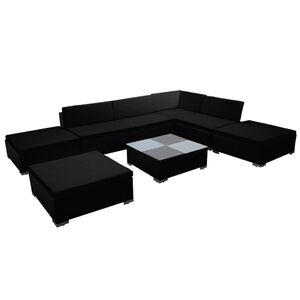 vidaXL Garden Lounge Set Black Poly Rattan, Powder-coated steel Large