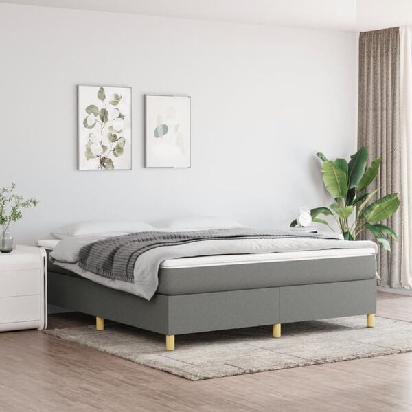 vidaXL Bed Frame Dark gray Polyester, Plywood, Engineered wood King