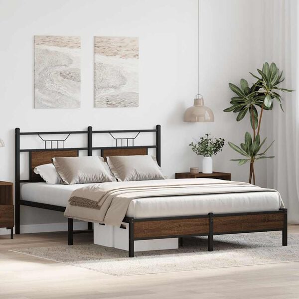 vidaXL Bed Frame without Mattress Brown Oak 59x78.7” King Size Engineered Wood
