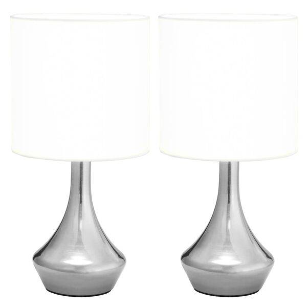 vidaXL Table Lamp Set of 2 White, Silver Metal with ED coating, Fabric