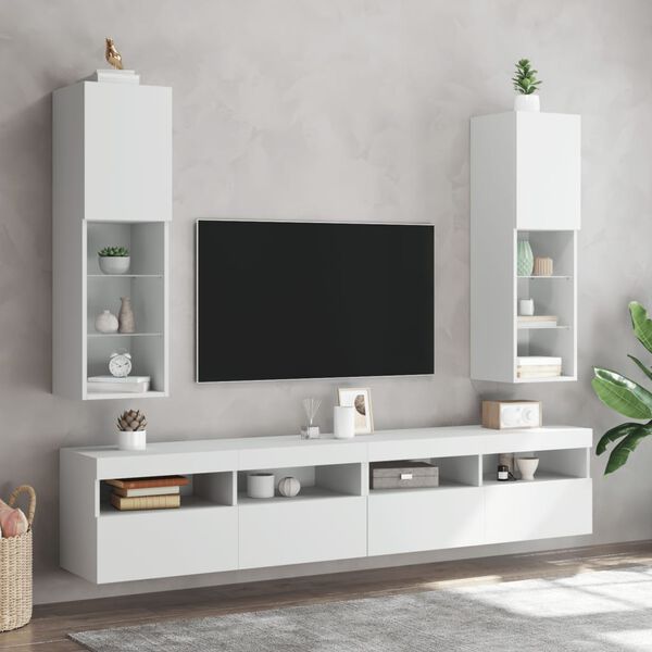 vidaXL TV Cabinet Set of 2 White Engineered Wood, Glass Medium