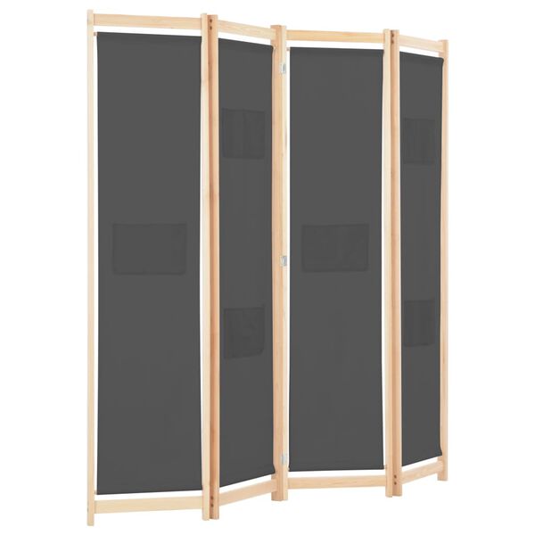 vidaXL 4-Panel Room Divider Gray 62.9"x66.9"x1.6" Fabric