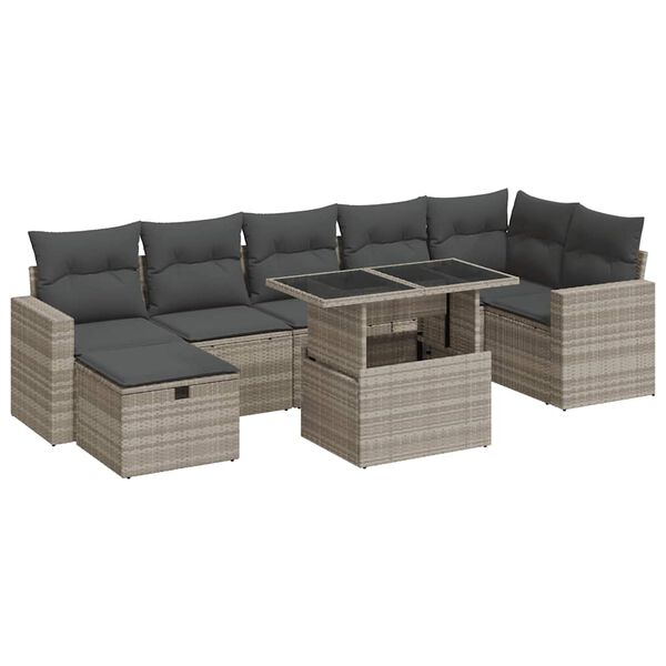 vidaXL Garden Sofa Set Light Grey PE Rattan 8 Piece Set Removable Covers