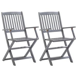 vidaXL Outdoor Chair Set of 2 Grey Solid acacia wood Standard Foldable