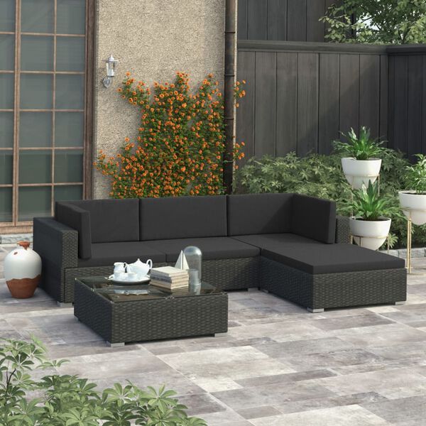 vidaXL Garden Sofa Black PE Rattan, Powder-Coated Steel, 100% Polyester