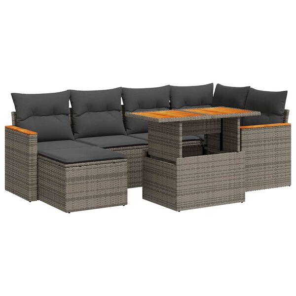 vidaXL Garden Sofa Set Grey PE rattan 7 Piece Adjustable Feet