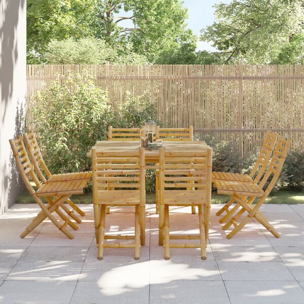 vidaXL Garden Chair Set of 8 Natural Bamboo Bamboo Medium Foldable